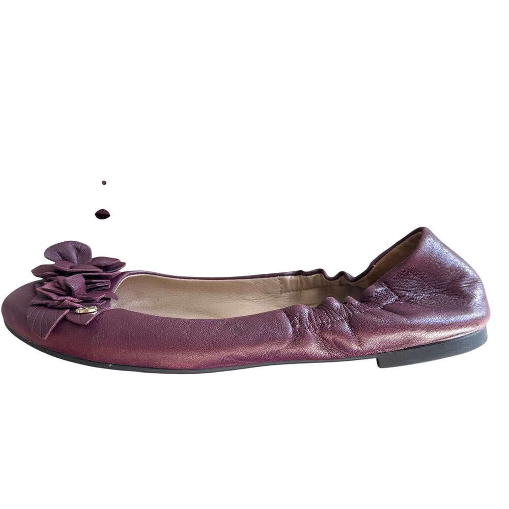 Tory Burch Blossom Flower Scrunch Ballet Flats Burgundy Leather Port Size 7 - Picture 4 of 12